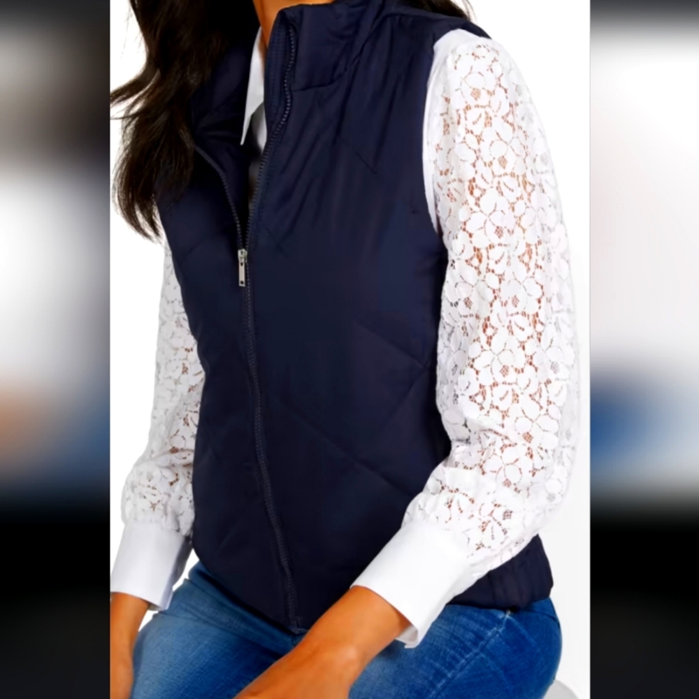 New York and Company Womens Quilted Puffer Vest Size S blue